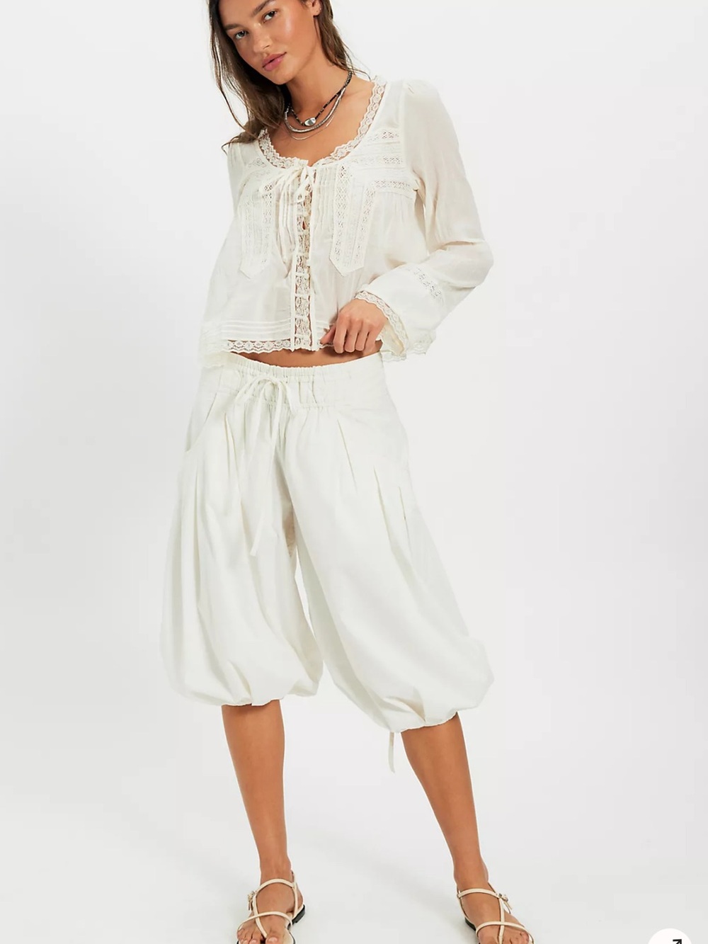 Free People Cream Lace-Trim Peasant Blouse - Picture 2 of 13